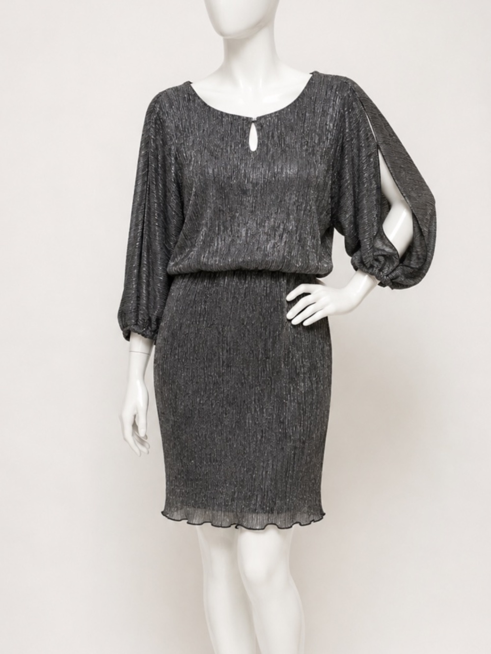 J. Taylor Black and Silver Metallic Blouson Cocktail Dress Size 10